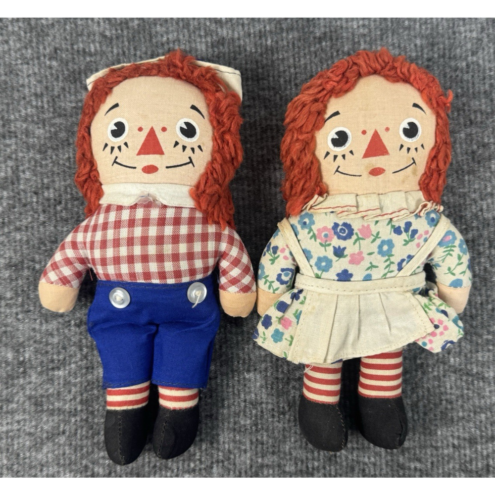 Vtg 70's Knickerbocker Raggedy Ann & Andy 8" Dolls - READ